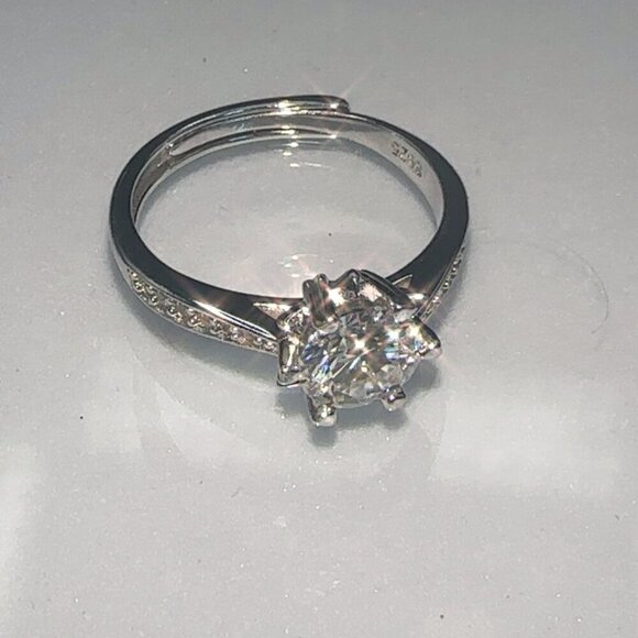 Moissanite Ring 1 CT 925 Sterling Silver Adjustable - Picture 12 of 16